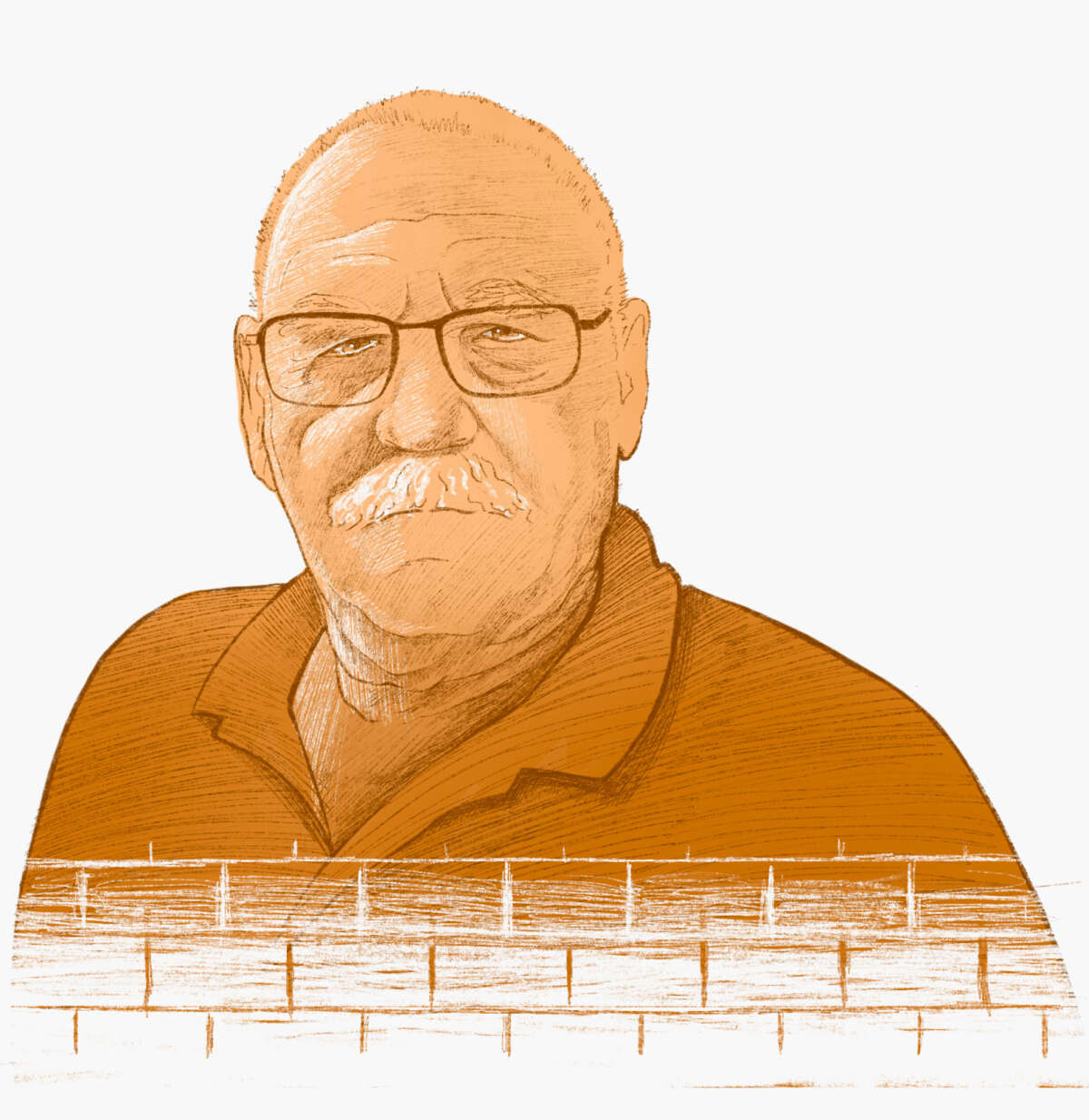 A digital illustration of an older man wearing glasses