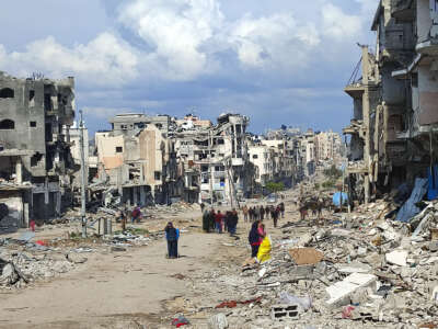 A view of destruction in the towns of al-Karameh, al-Sudaniyeh and Al-Tawam where their asphalt roads were destroyed by bulldozers and Israeli airstrikes after the Israeli army withdrew from parts of Gaza City and North Gaza for the first time since it started its ground offensive on October 27, 2023, in Gaza City, Gaza, on February 2, 2024.