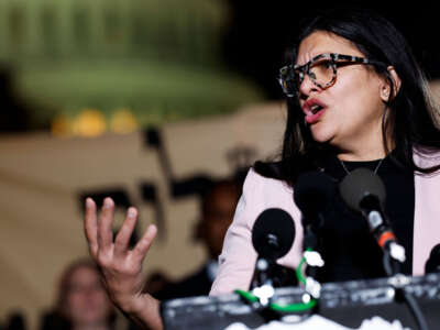 Rep. Rashida Tlaib speaks at a news conference to call for a ceasefire in Gaza outside the U.S. Capitol building on November 13, 2023, in Washington, D.C.