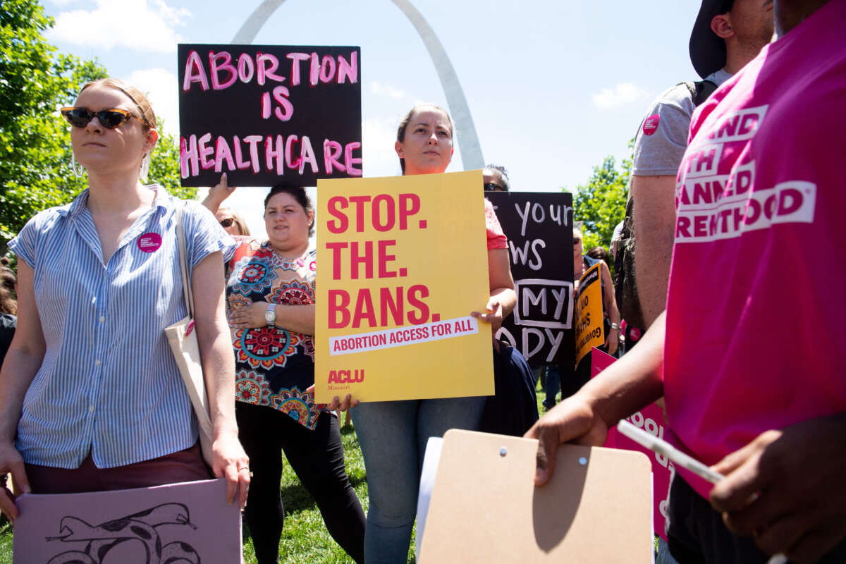 Thousands of demonstrators march in support of Planned Parenthood and pro-choice during a rally in St. Louis, Missouri, on May 30, 2019.