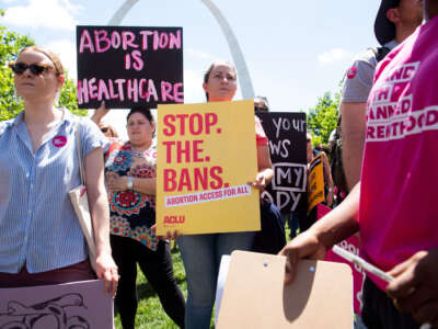 Thousands of demonstrators march in support of Planned Parenthood and pro-choice during a rally in St. Louis, Missouri, on May 30, 2019.