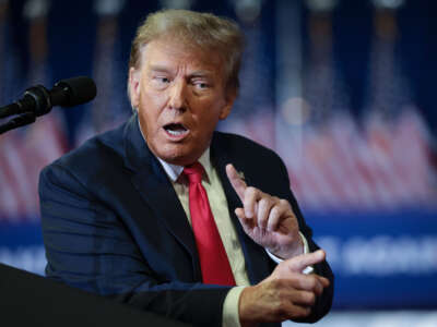 Former President Donald Trump speaks during a rally at Coastal Carolina University on February 10, 2024, in Conway, South Carolina.