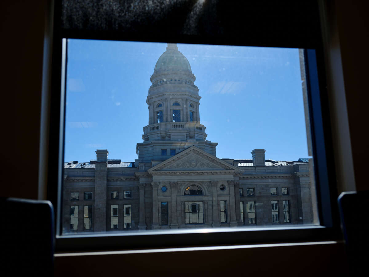 The Wyoming state capitol is seen from the Wyoming State Treasurer's Office in Cheyenne, Wyoming, on February 8, 2022.