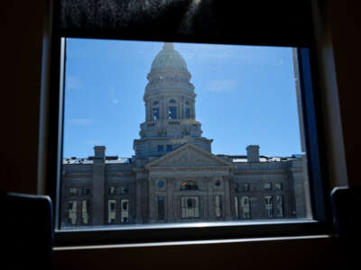 The Wyoming state capitol is seen from the Wyoming State Treasurer's Office in Cheyenne, Wyoming, on February 8, 2022.