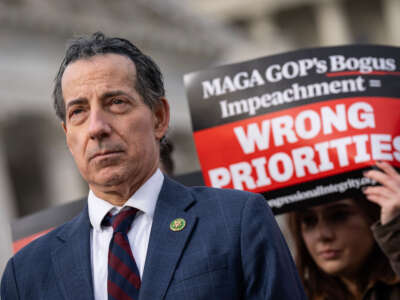 Rep. Jamie Raskin attends a news conference about Republican efforts to open an impeachment inquiry into President Joe Biden, outside the U.S. Capitol on December 13, 2023, in Washington, D.C.