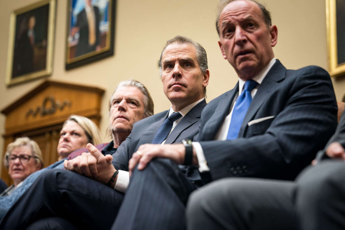 Hunter Biden (2nd right), son of President Joe Biden, and his lawyer Abbe Lowell attend a House Oversight Committee meeting on January 10, 2024, in Washington, D.C.