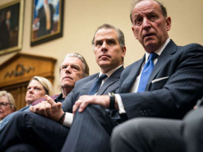 Hunter Biden (2nd right), son of President Joe Biden, and his lawyer Abbe Lowell attend a House Oversight Committee meeting on January 10, 2024, in Washington, D.C.