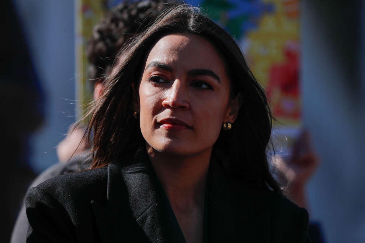 Rep. Alexandria Ocasio-Cortez attends a press conference in front of the U.S. Capitol in Washington D.C., on February 6, 2024.