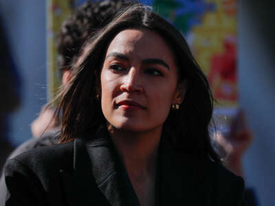 Rep. Alexandria Ocasio-Cortez attends a press conference in front of the U.S. Capitol in Washington D.C., on February 6, 2024.