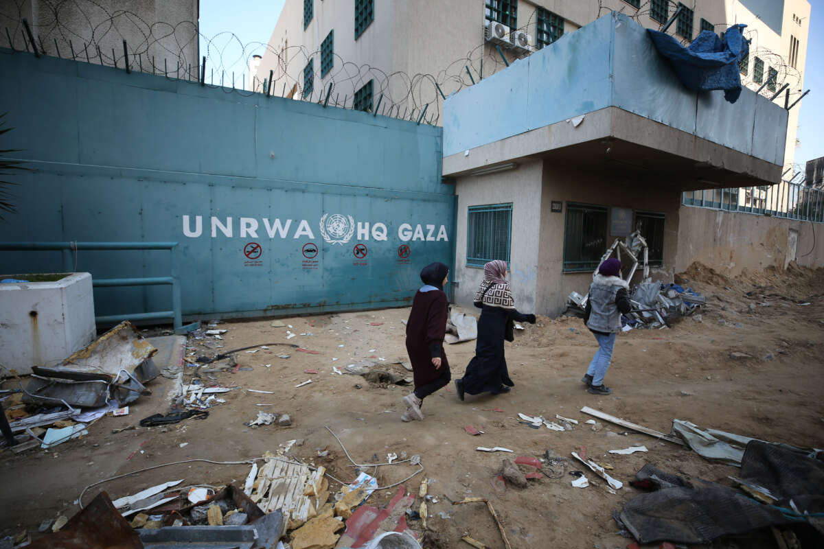 A view of the destruction as a result of Israeli attacks at the UNRWA headquarters, which provides assistance to millions of Palestinians and is affiliated with the United Nations in Gaza City, Gaza, on February 21, 2024.