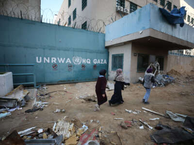 A view of the destruction as a result of Israeli attacks at the UNRWA headquarters, which provides assistance to millions of Palestinians and is affiliated with the United Nations in Gaza City, Gaza, on February 21, 2024.