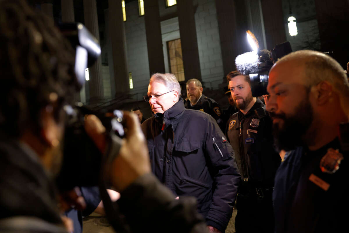 Former CEO of the National Rifle Association (NRA) Wayne LaPierre leaves New York State Supreme Court after the conclusion of his corruption trial on February 23, 2024, in New York City.