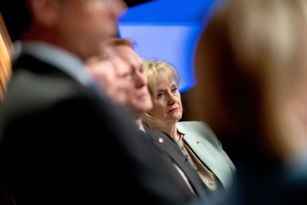 Sen. Cindy Hyde-Smith listens during a news conference on Title 42 at the U.S. Capitol in Washington, D.C., on April 27, 2022.