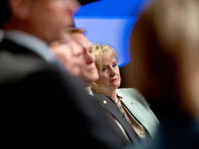 Sen. Cindy Hyde-Smith listens during a news conference on Title 42 at the U.S. Capitol in Washington, D.C., on April 27, 2022.