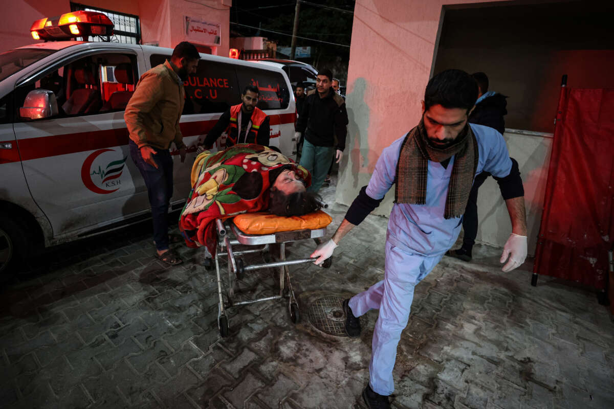 A Palestinian injured in a strike at a house is brought in for treatment at the Kuwaiti Hospital on January 17, 2024, in Rafah, southern Gaza Strip.