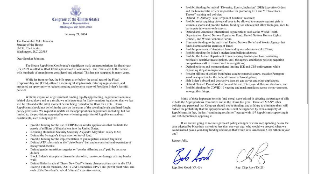 House Freedom Caucus letter on policy riders.