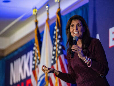 Republican presidential hopeful and former UN Ambassador Nikki Haley speaks to supporters during a campaign rally in Needham, Massachusetts, on March 2, 2024.