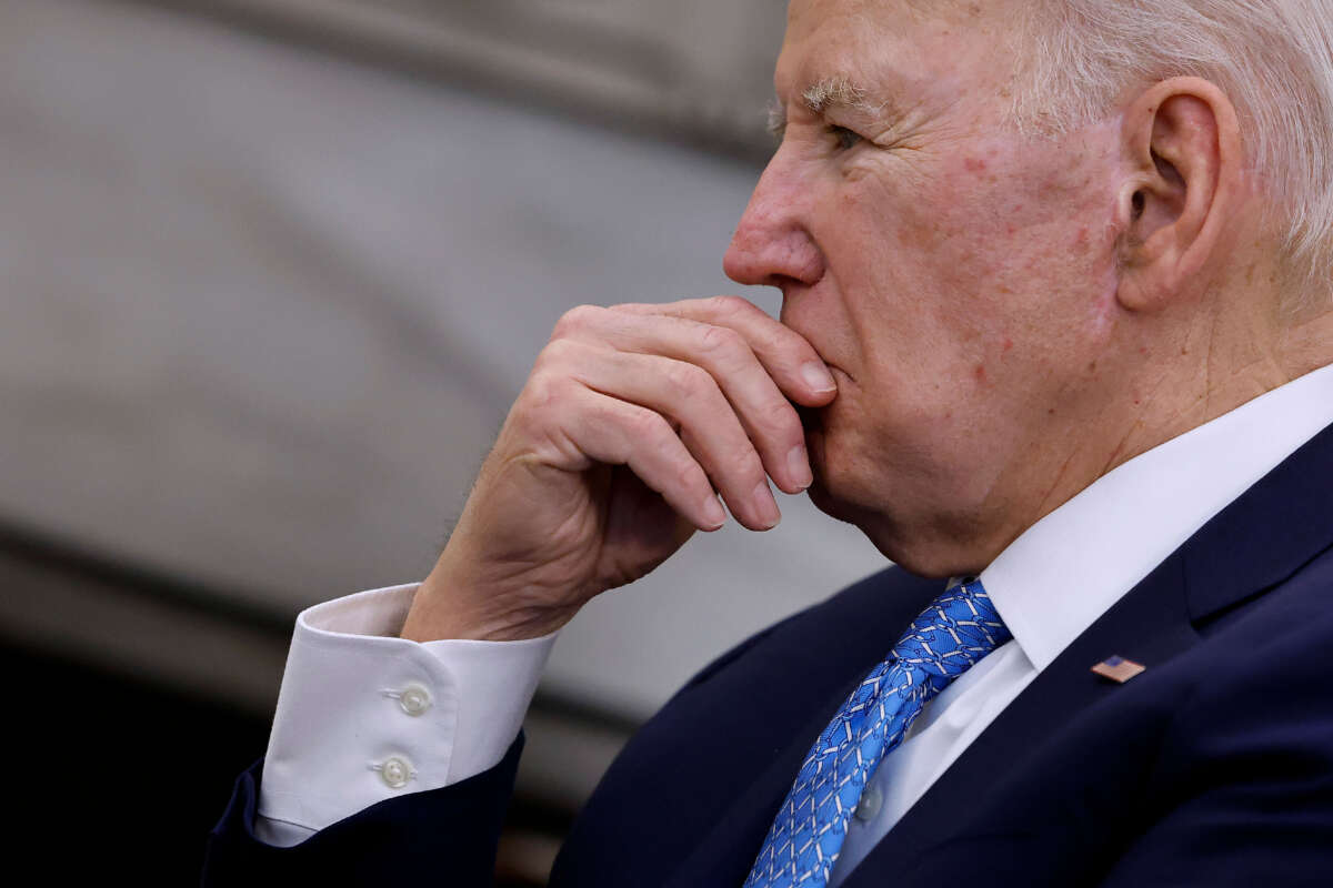 President Joe Biden listens during a meeting in the Oval Office at the White House on March 1, 2024, in Washington, D.C.