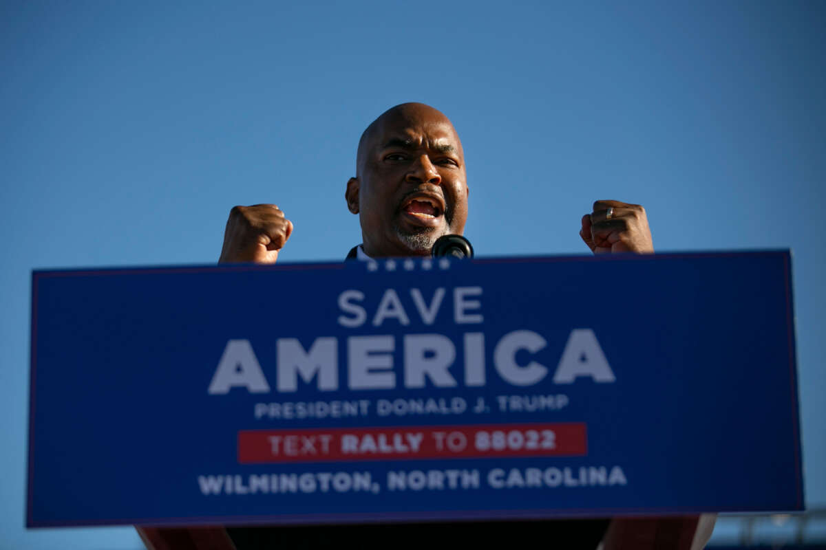 Mark Robinson, lieutenant governor of North Carolina, is seen during a Save America rally for former President Donald Trump at the Aero Center Wilmington on September 23, 2022, in Wilmington, North Carolina.