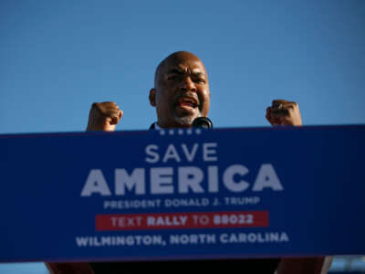 Mark Robinson, lieutenant governor of North Carolina, is seen during a Save America rally for former President Donald Trump at the Aero Center Wilmington on September 23, 2022, in Wilmington, North Carolina.