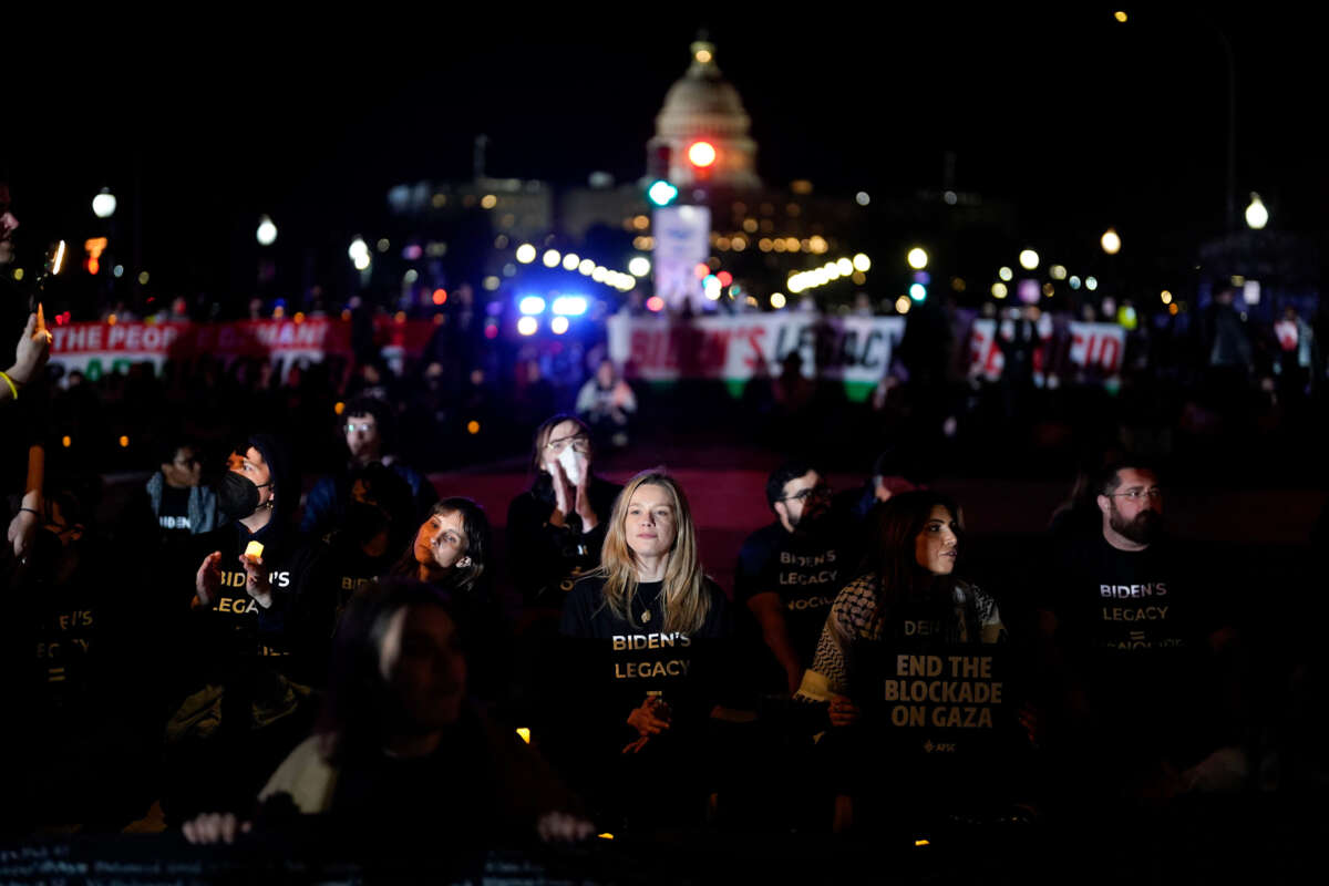 Demonstrators with Jewish Voice for Peace attempt to block President Joe Biden's motorcade route during a Pro-Palestinian protest near the U.S. Capitol on March 7, 2024, in Washington, D.C.