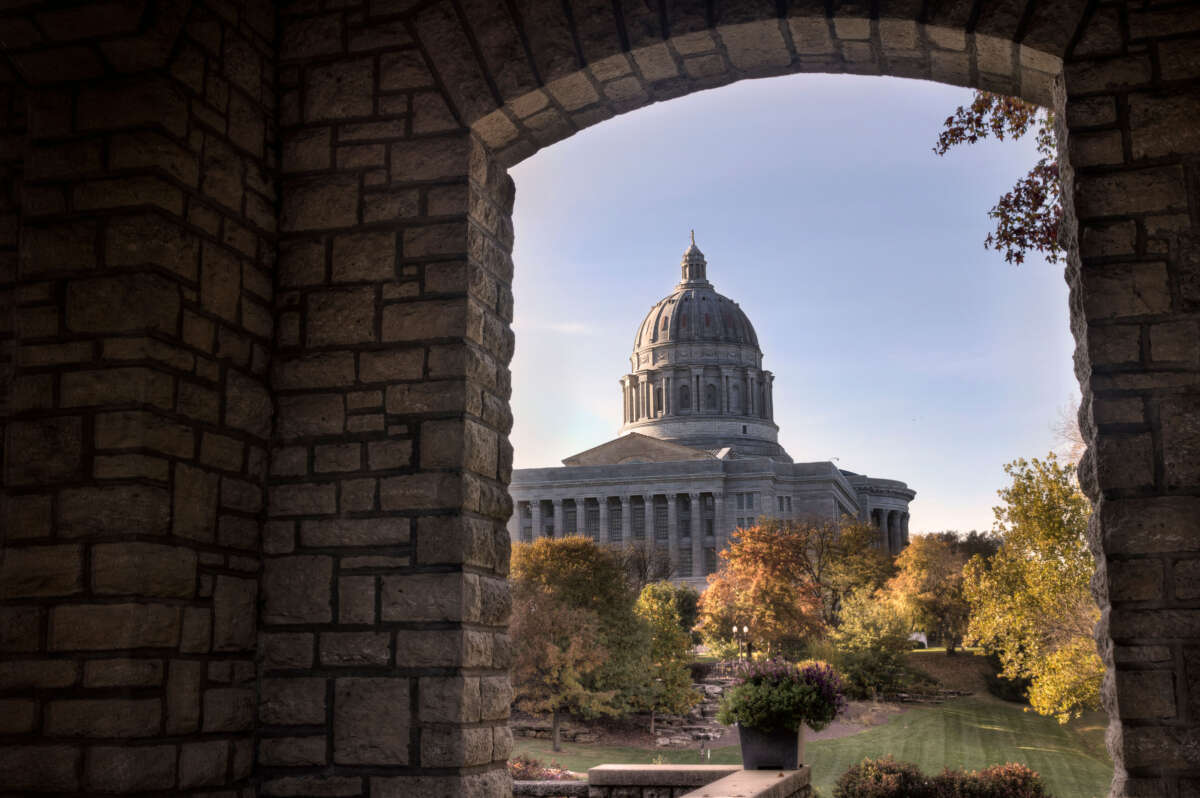 The Missouri state capitol building dome is pictured in Jefferson City, Missouri.