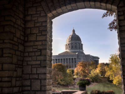 The Missouri state capitol building dome is pictured in Jefferson City, Missouri.