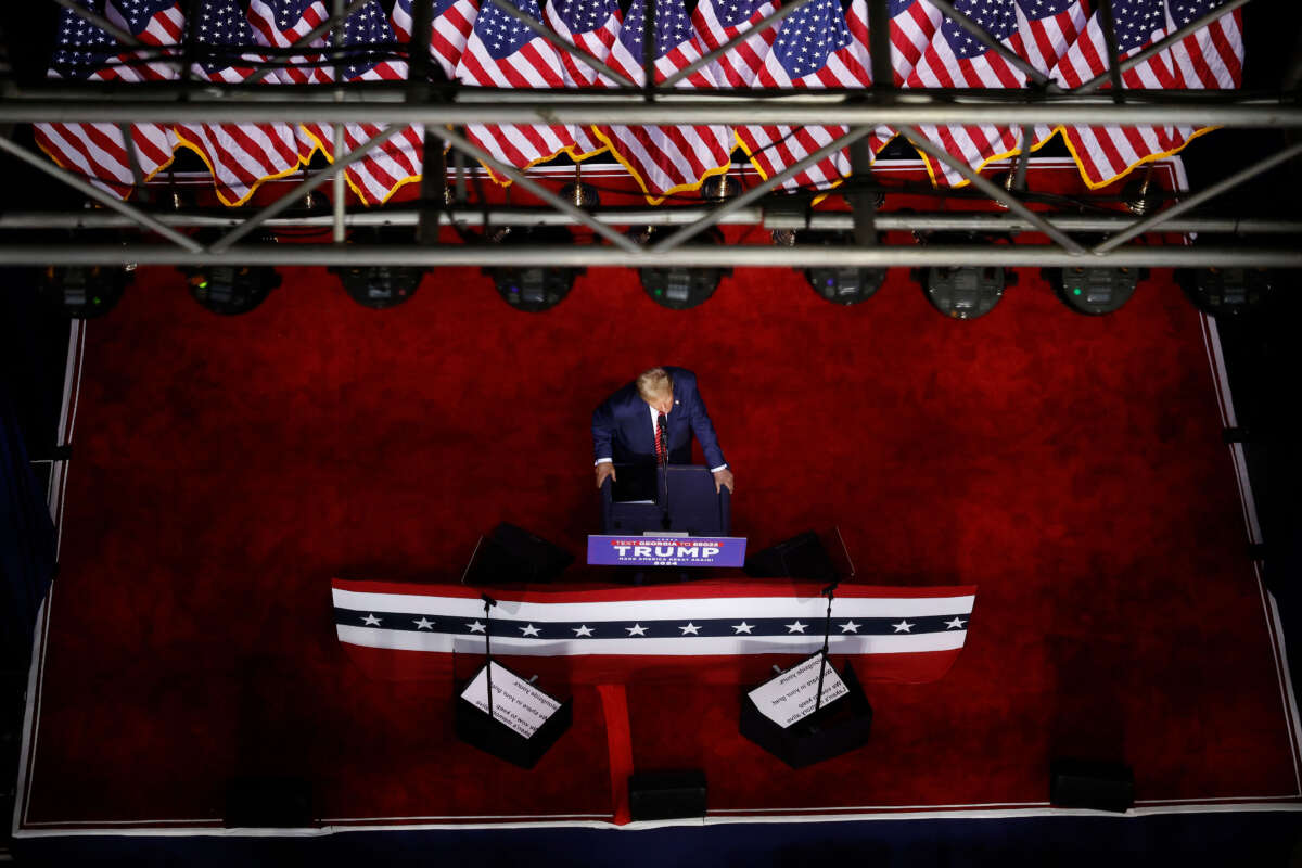 Former President Donald Trump addresses a campaign rally at the Forum River Center March 9, 2024, in Rome, Georgia.