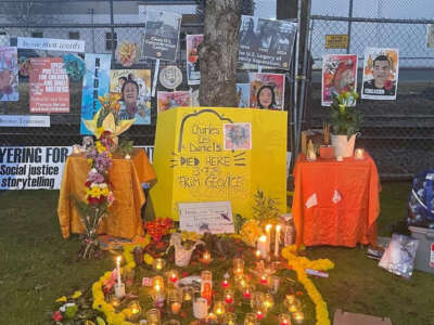 An altar for Charles Leo Daniels and others killed by GEO Group, ICE and the U.S. government is pictured at the Northwest Detention Center in Tacoma, Washington, on March 18, 2024.