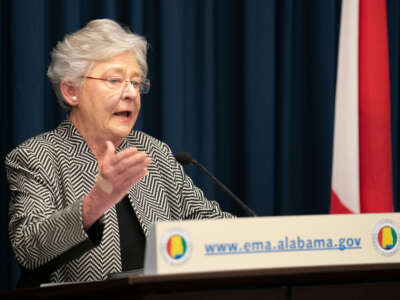 Alabama Gov. Kay Ivey participates in the Alabama Emergency Management Agency’s routine hurricane exercise on May 14, 2019, in Clanton, Alabama.