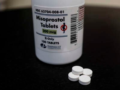 In this photo illustration, a bottle of Misoprostol tablets are displayed at a family planning clinic on April 13, 2023, in Rockville, Maryland.