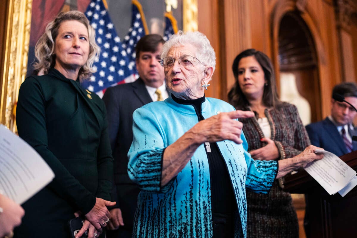 Rep. Virginia Foxx attends a news conference featuring remarks by college students about antisemitism on college campuses, in the U.S. Capitol in Washington, D.C., on December 5, 2023.