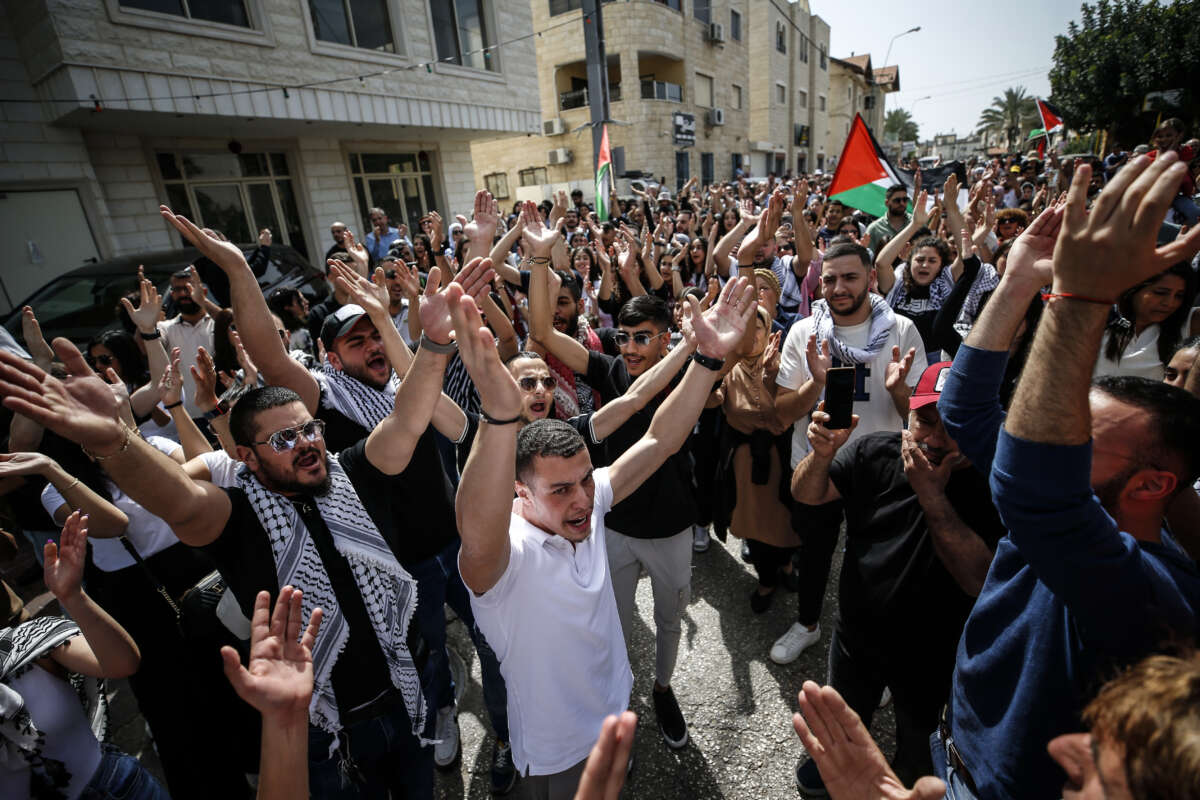 Palestinian citizens of Israeli gather to attend a 'Land Day' march against Israel's ongoing attacks on Gaza on March 30, 2024, in Galilee, Israel.