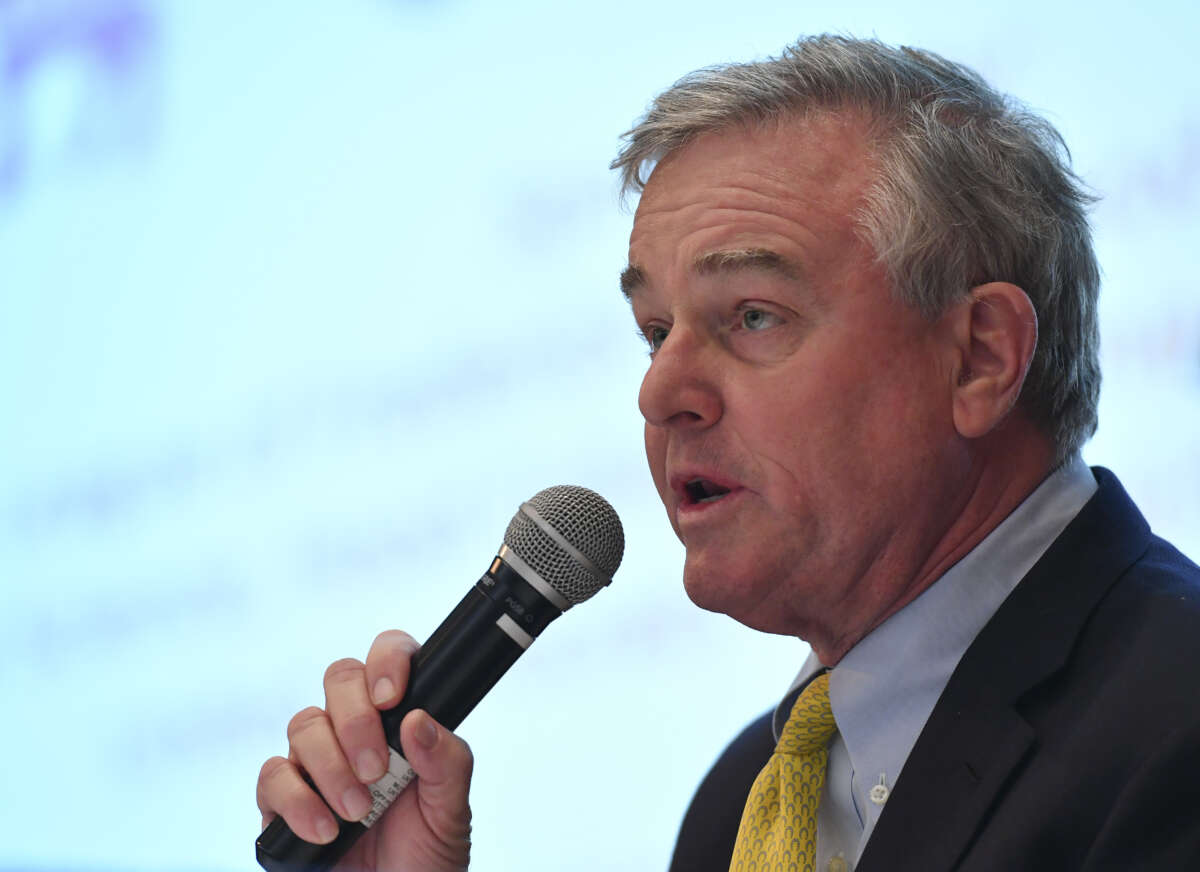 Candidate David Trone answers a question during the Democratic 6th Congressional District Candidate Forum at Hood College on January 17, 2018, in Frederick, Maryland.