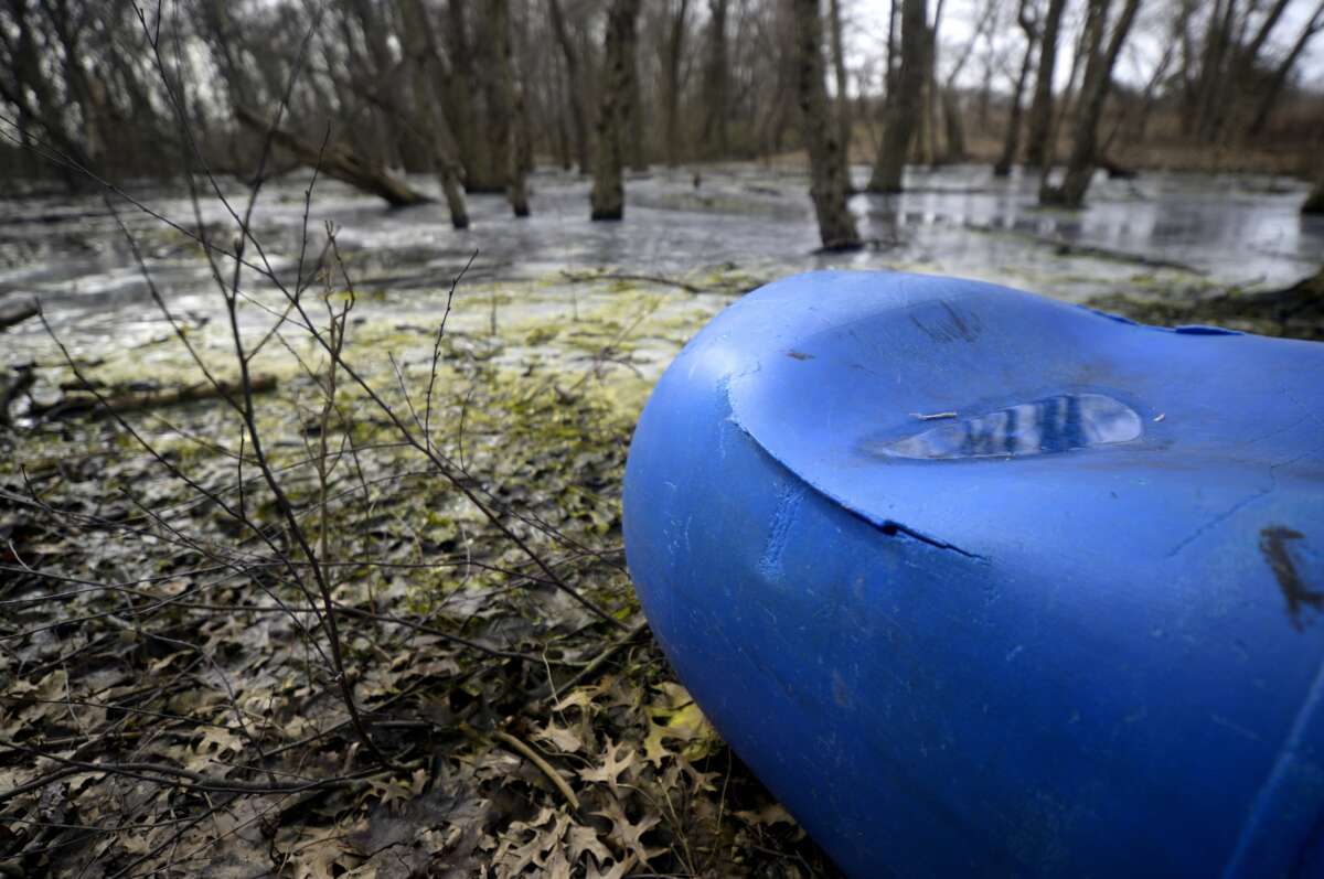Waste is found dumped at a marsh near the mouth of Neshaminy Creek to the Delaware river in Bucks County, Pennsylvania, on February 6, 2019.