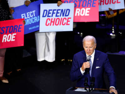 President Joe Biden speaks at a Democratic National Committee event at the Howard Theatre on October 18, 2022, in Washington, D.C.