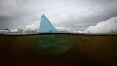 A plastic bag drifts in the Botnia Gulf on May 3, 2023, near Pietarsaari.