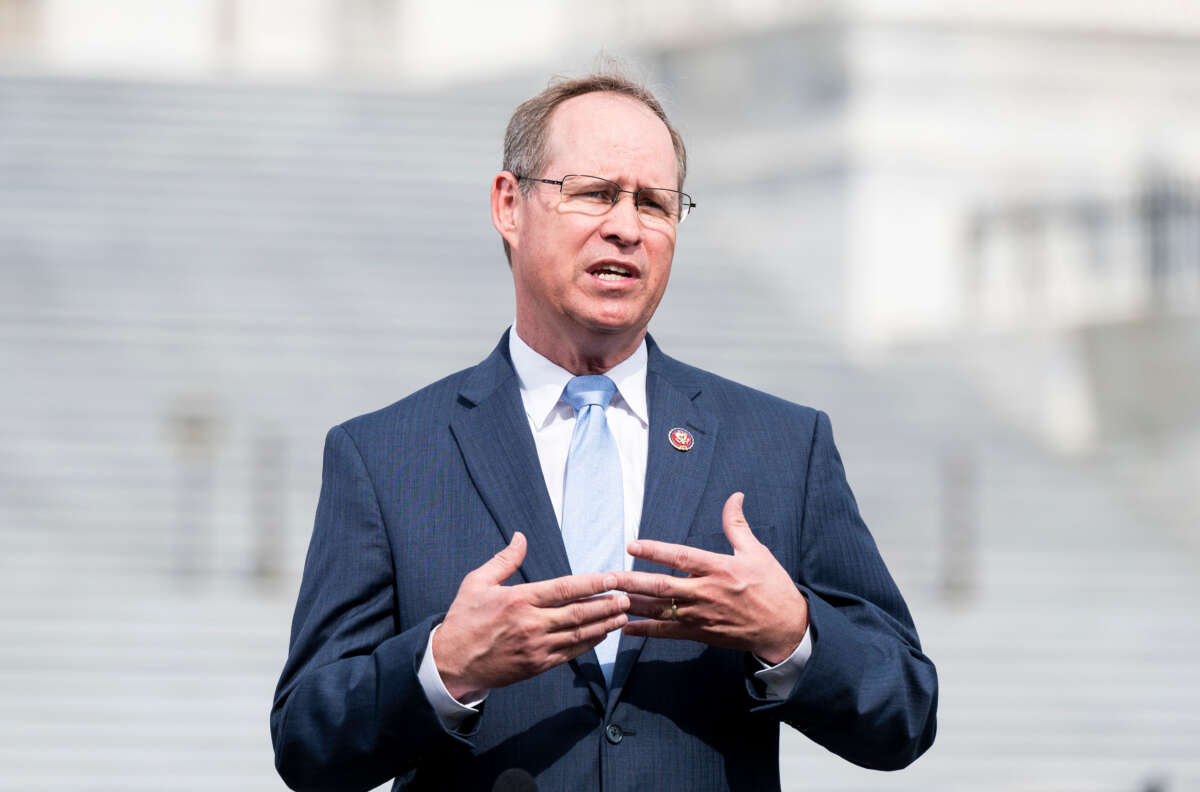 Rep. Greg Murphy speaks during a television news interview on May 15, 2020.