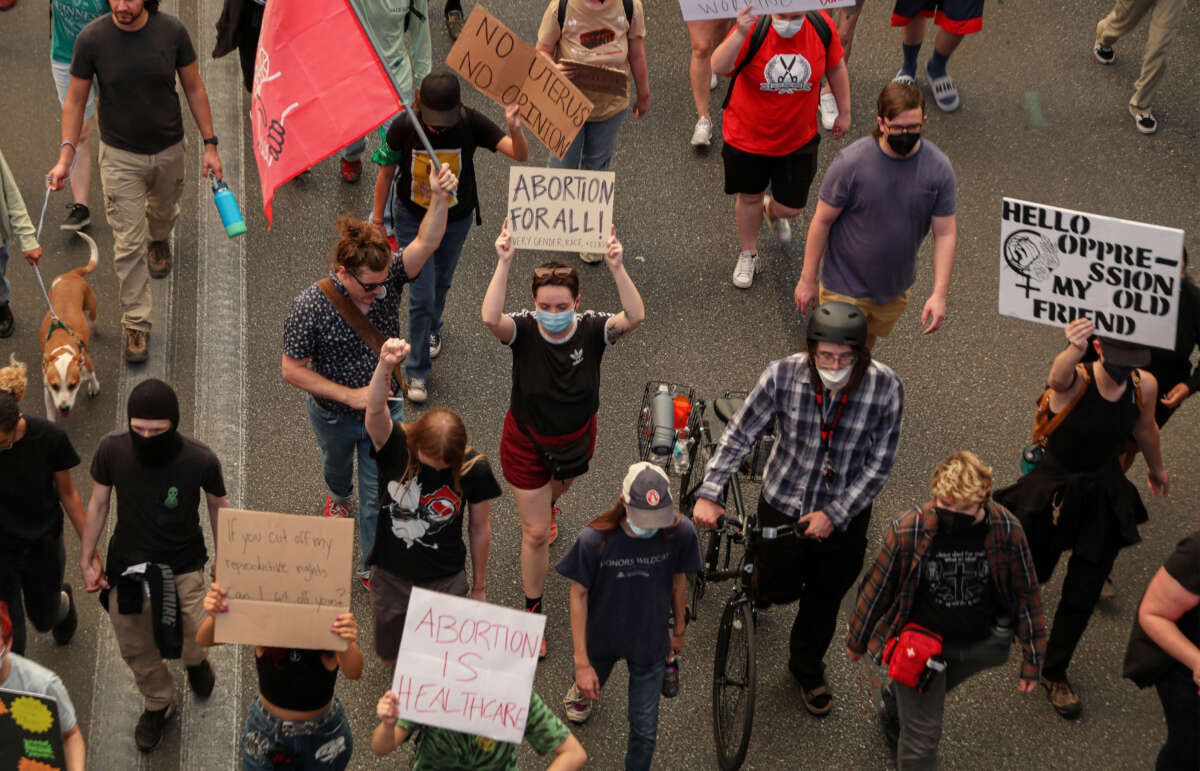 Abortion rights activist protests during a pro-choice rally near the Tucson Federal Courthouse in Tucson, Arizona, on July 4, 2022.