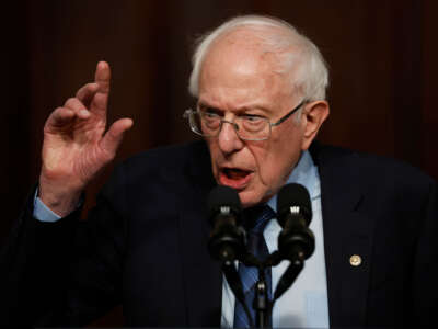 Sen. Bernie Sanders talks during an event in the Indian Treaty Room in the Eisenhower Executive Office Building on April 3, 2024, in Washington, D.C.
