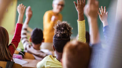 Hands raised in class