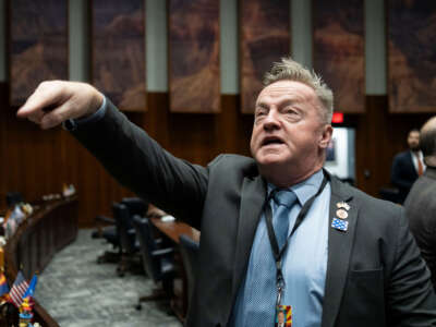 Arizona State Sen. Anthony Kern gestures during a legislative session at the Arizona House of Representatives on April 17, 2024, in Phoenix, Arizona.