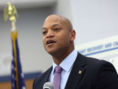 Maryland Gov. Wes Moore speaks at an event on the Biden Administration's workforce initiative plan at Carver Vocational School on November 13, 2023, in Baltimore, Maryland.