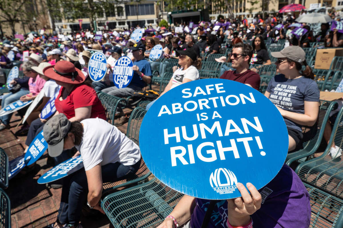 Abortion rights advocates march and rally in support of the Yes On 4 campaign in downtown Orlando, Florida, against the six-week ban on November 5, when Florida voters will vote on whether to allow the right to an abortion in Florida on April 13, 2024.