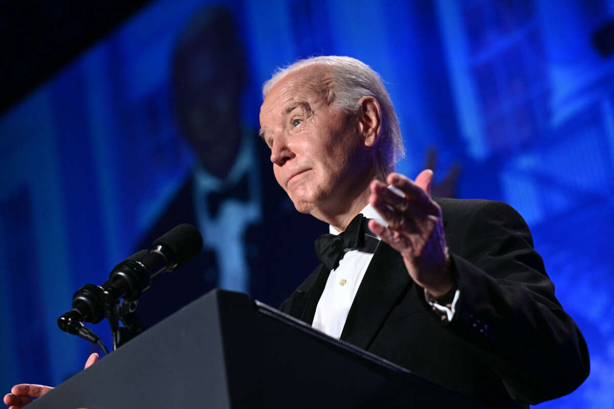 President Joe Biden speaks during the White House Correspondents' Association dinner at the Washington Hilton, in Washington, D.C., on April 27, 2024.