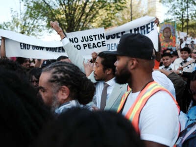 Justin Jones marches to the state capitol after being reinstated by the Metro City Council on Monday, April 10, 2023 in Nashville, Tennessee.