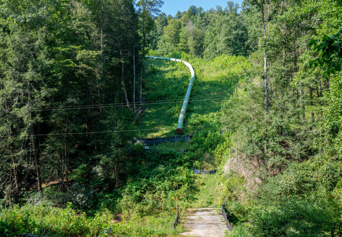 A section of the Mountain Valley Pipeline is halted above a wetland area on August 25, 2022, in Ireland, West Virginia.