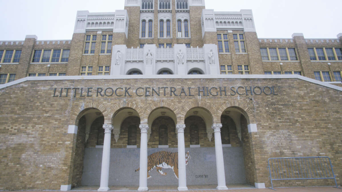 Little Rock Historic Central High School front entrance site of 1950's Civil Rights protests in Little Rock Arkansas