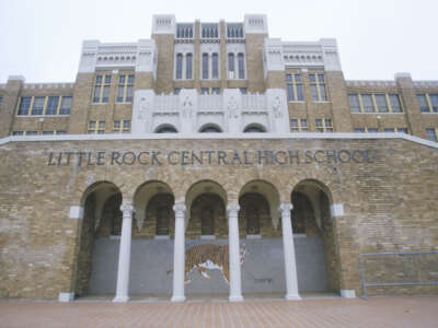 Little Rock Historic Central High School front entrance site of 1950's Civil Rights protests in Little Rock Arkansas