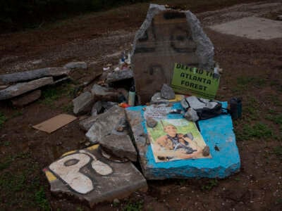 Environmental activists reoccupy the Atlanta Forest, a preserved forest Atlanta that is scheduled to be developed as a police training center, March 4, 2023, in Atlanta, Georgia.